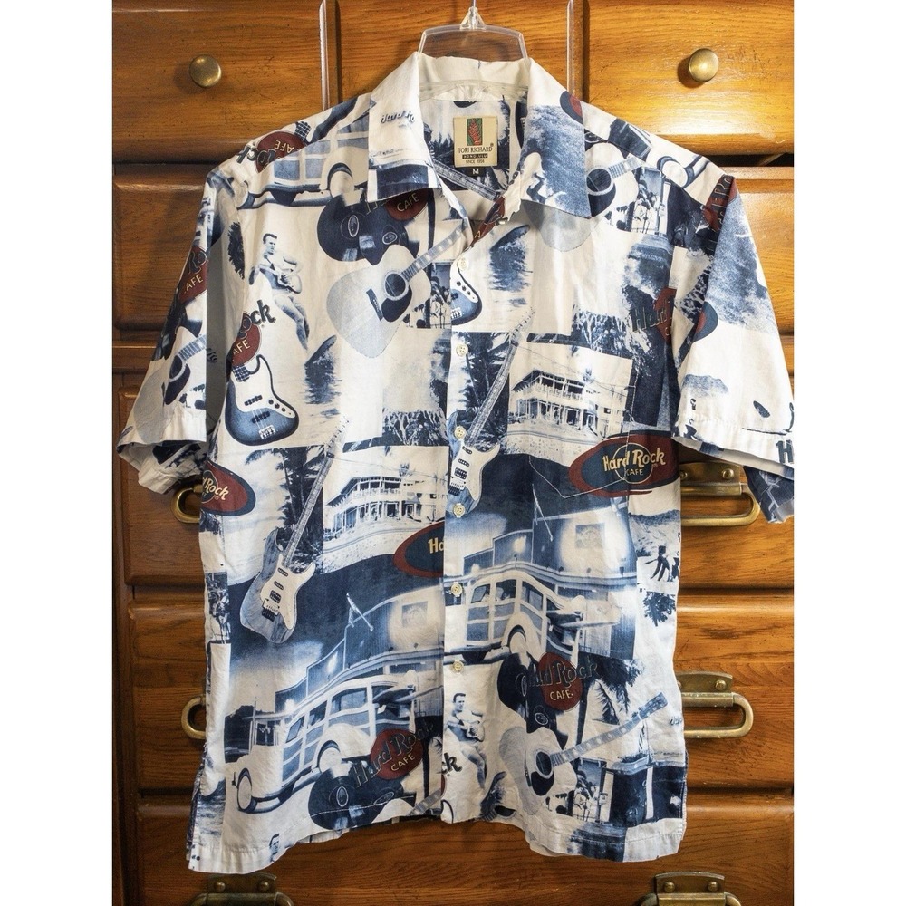 Rare Vintage 90s Hard Rock Cafe x Tori Richard Hawaiian Shirt, Photo-style,  M